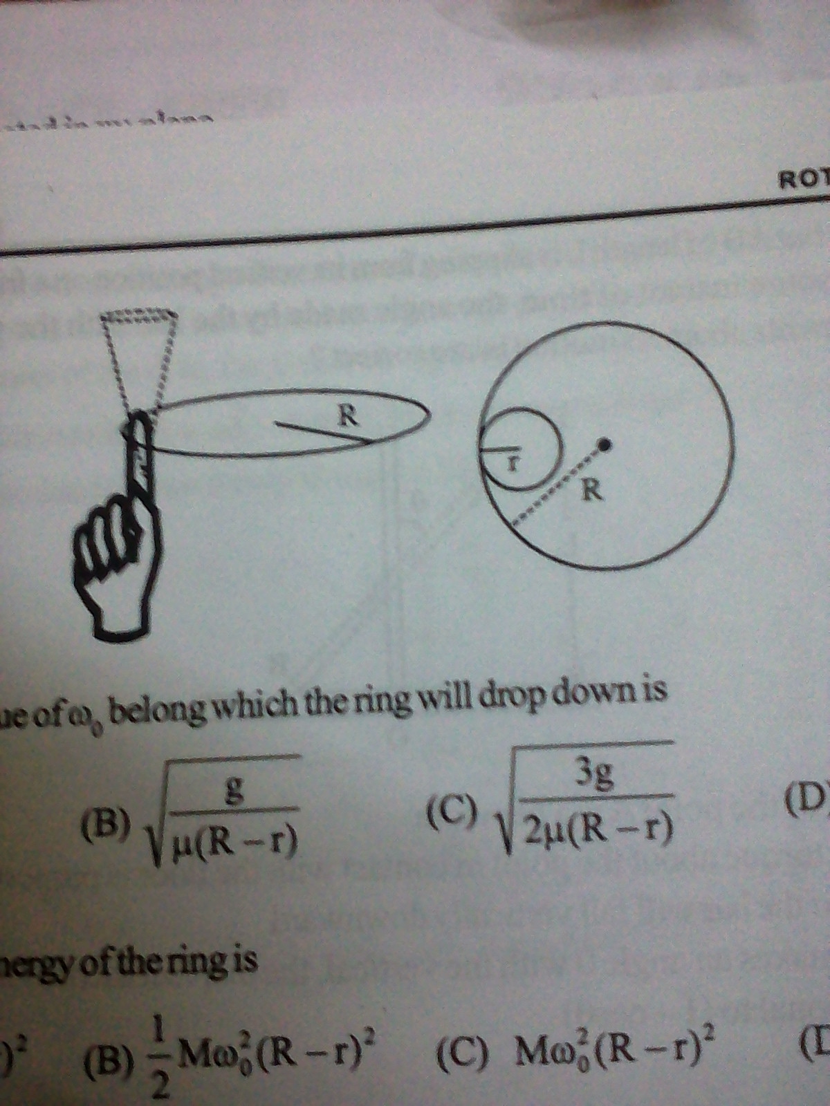 Question image for One twirls a circular ring (of mass M and radius